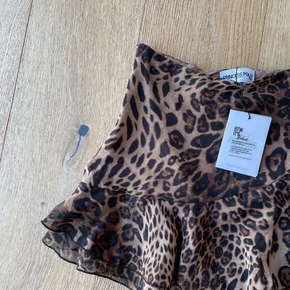 Princess Polly Leopard Print Mini Skirt NWT Y2K Flowy Sheer Layered Brown Animal - Picture 5 of 6